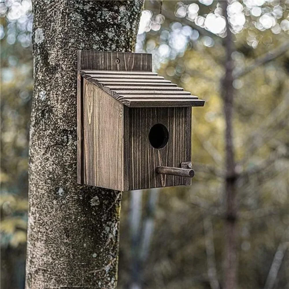 Wooden Bird House Wood Bird House for Outside with Pole for Finch, Bluebird